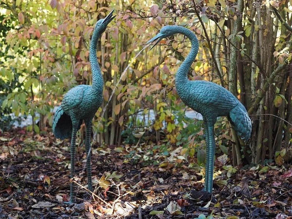 Beelden brons - Waterornament paar kraanvogels - Bronzartes - Hoogte 98 cm