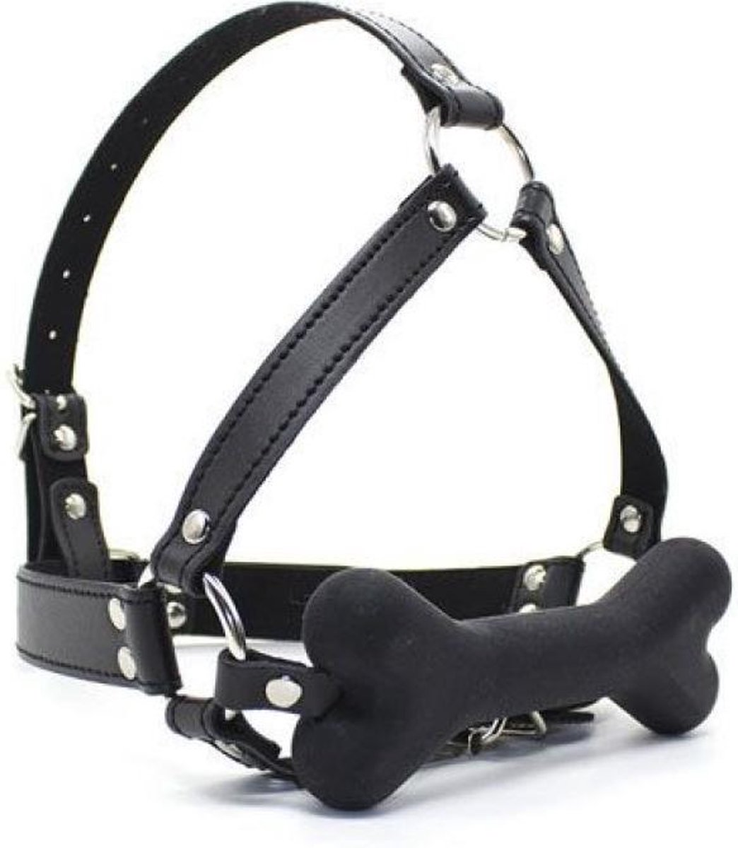 Hoofdharnass met Bone Gag - Zwart