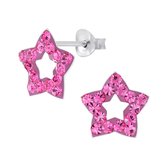 Joy|S - Zilveren ster oorbellen 11 mm kristal roze