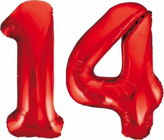 Folieballon 14 jaar rood 86cm