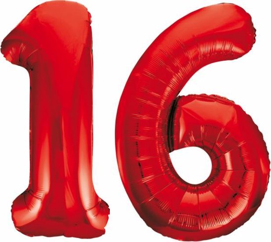 Folieballon 16 jaar rood 86cm