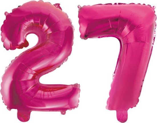 Folieballon 27 jaar roze 41cm