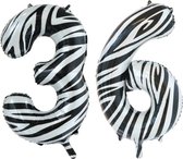 Folieballon 36 jaar zebra 86cm