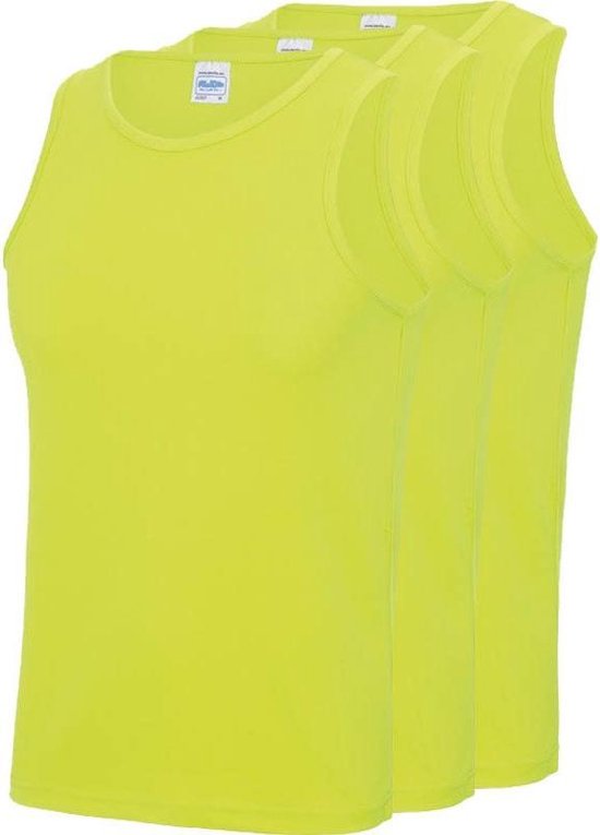 3-Pack Maat S - Sport singlets/hemden neon geel voor heren - Hardloopshirts/sportshirts - Sporten/hardlopen/fitness/bodybuilding - Sportkleding top neon geel voor mannen