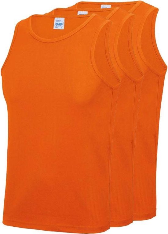 3-Pack Maat XL - Sport singlets/hemden oranje voor heren - Hardloopshirts/sportshirts - Sporten/hardlopen/fitness/bodybuilding - Sportkleding top oranje voor mannen