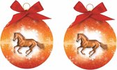 2x stuks dieren kerstballen oranje met paard 8 cm - Dieren kerstballen - Kerstboomversiering/kerstversiering