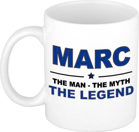 Naam cadeau Marc - The man, The myth the legend koffie mok / beker 300 ml - naam/namen mokken - Cadeau voor o.a verjaardag/ vaderdag/ pensioen/ geslaagd/ bedankt