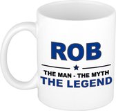 Naam cadeau Rob - The man, The myth the legend koffie mok / beker 300 ml - naam/namen mokken - Cadeau voor o.a verjaardag/ vaderdag/ pensioen/ geslaagd/ bedankt