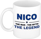 Naam cadeau Nico - The man, The myth the legend koffie mok / beker 300 ml - naam/namen mokken - Cadeau voor o.a  verjaardag/ vaderdag/ pensioen/ geslaagd/ bedankt