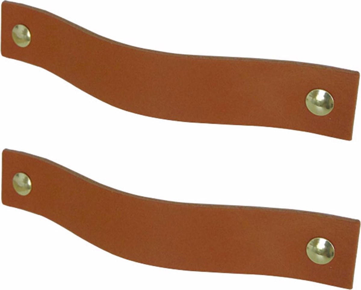 2x Leren handgrepen 'platte greep' - maat L (22,2 x 2,5 cm) - COGNAC - incl. 3 kleuren schroefjes (handgreepjes - leren grepen - greepjes - leren lusjes)