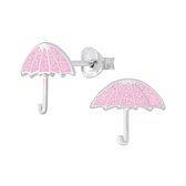 Joy|S - Zilveren paraplu oorbellen 12 x 11 mm roze glitter