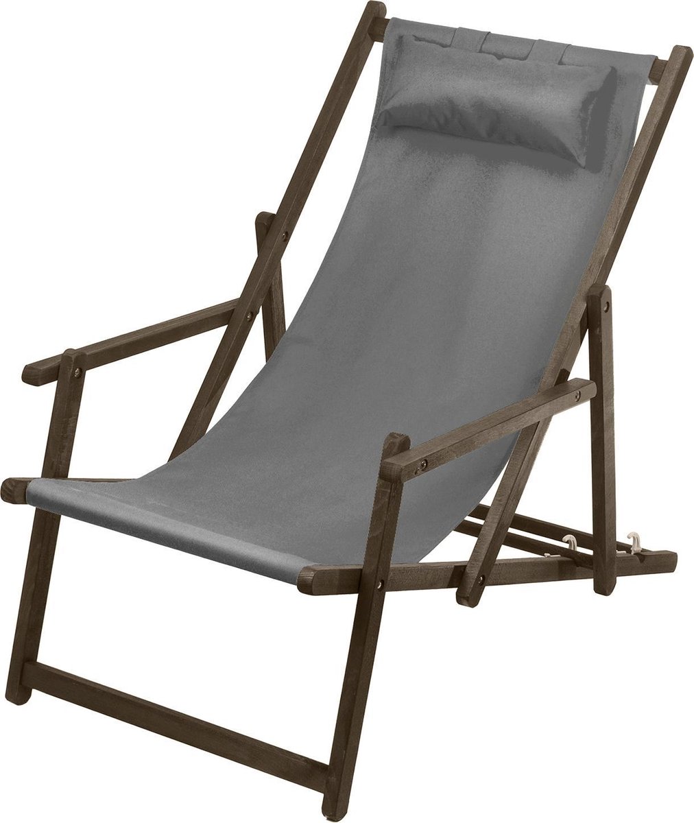 Ligstoel met armleuning en kussen GreenBlue Premium GB283 grijs