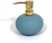 Luxe zeepdispenser baby blauw - Ø 11 - 13 cm - rubbercoat - goud - Toilet - badkamer
