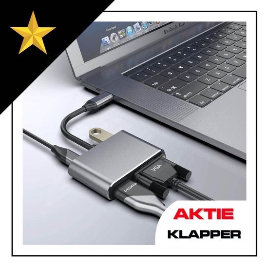 USB-C NAAR HDMI EN VGA ADAPTER – 4K – MAC-BOOK – PRO - APPLE – SAMSUNG –  HUAWEI – HUB... | bol.com