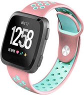 Horloge bandje voor de Fitbit Versa roze mint - maat: s - verstelbaar sportbandje - sportief siliconen polsbandje – stabiele druksluiting - polsband - activity tracker bandje - Stijlvol wearablebandje - bestand tegen water, olie en vetten.