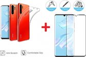 2-In-1 Screenprotector Bescherming Protector Set Geschikt Voor Huawei P30 - Full Cover 3D Edge Tempered Glass Screen Protector Met Siliconen Back Cover Case - Transparant
