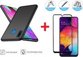 2-In-1 Screenprotector Bescherming Protector Set Geschikt Voor Samsung Galaxy A40 - Full Cover 3D Edge Tempered Glass Screen Protector Met Siliconen Back Cover Case - Mat Zwart / Transparant
