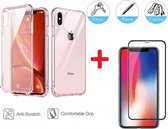 2-In-1 Screenprotector Bescherming Protector Set Geschikt Voor Apple iPhone X - Full Cover 3D Edge Tempered Glass Screen Protector Met Siliconen Back Cover Case - Transparant