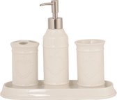 60562 - Set de bain - 4 pièces - Brosse à dents - pompe à savon - Gobelet - plateau - céramique - blanc