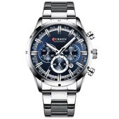 Bol.com Curren - Horloge Heren - Cadeau voor Man - Horloges voor Mannen - 47 mm - Zilver Blauw aanbieding