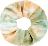 Marble/Tie-dye velvet scrunchie/haarwokkel, pastel oranje & groen