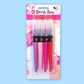 Penseelstiften (Brush Pens) (4 Stuks) paars, roze, magenta, rood