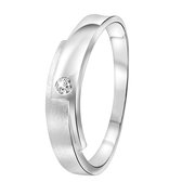 Lucardi - Dames Ring mat/glans met zirkonia - Ring - Cadeau - Echt Zilver - Zilverkleurig