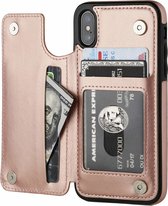 Wallet Case geschikt voor Apple iPhone X / Xs - roze met Privacy Glas