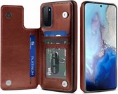Wallet Case geschikt voor Samsung Galaxy S20 - bruin met Privacy Glas