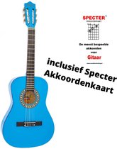 Klassieke gitaar 3/4 91cm Blauw incl. Akkoordenkaart | Gitaartas  | Gitaarband | Plectrums | Stemfluit | Zelfstudie DVD | Gitaarset