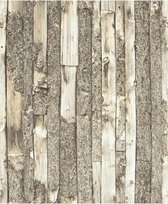 Home planken/boomschors beige behang (vliesbehang, beige)