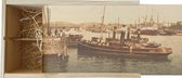 Wijnkist - Oud Stadsgezicht Rotterdam - Stoomboot en Brug over Maas - Oude Foto Print op Houten Kist - 19x36 cm