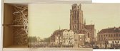 Wijnkist - Oud Stadsgezicht Dordrecht Kerk en Haven - Oude Foto Print op Houten Kist - 19x36 cm