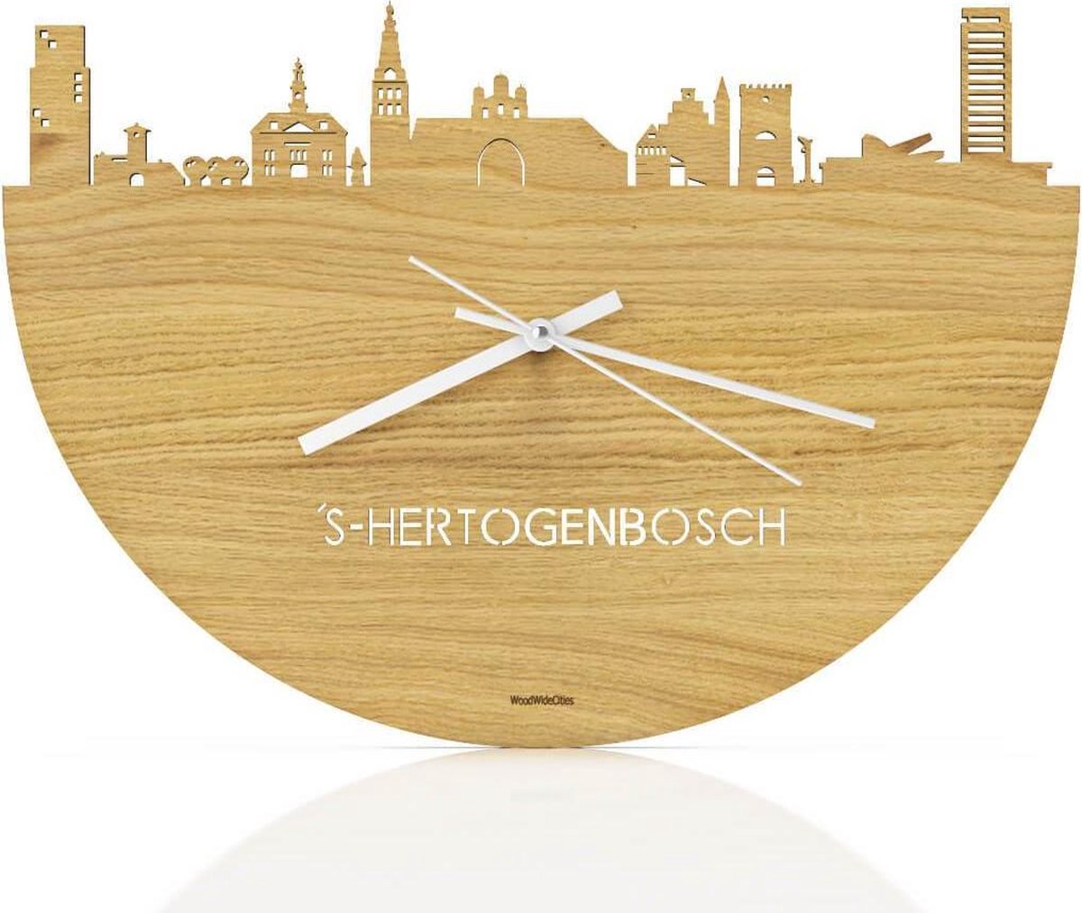 Skyline Klok 's-Hertogenbosch Eikenhout - Ø 40 cm - Stil uurwerk - Wanddecoratie - Meer steden beschikbaar - Woonkamer idee - Woondecoratie - City Art - Steden kunst - Cadeau voor hem - Cadeau voor haar - Jubileum - Trouwerij - Housewarming -