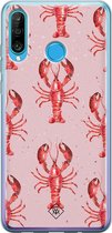 Huawei P30 Lite hoesje siliconen - Lobster all the way | Huawei P30 Lite case | Roze | TPU backcover transparant