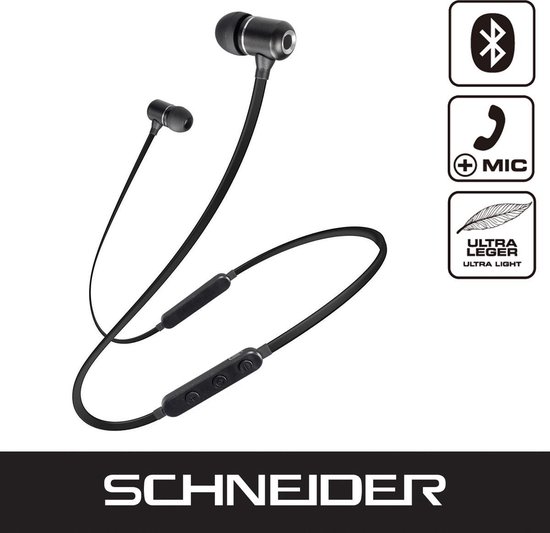 Écouteurs Bluetooth Schneider avec télécommande + microphone - Noir |  bol.com
