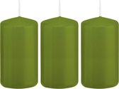 3x Olijfgroene cilinderkaarsen/stompkaarsen 5 x 10 cm 23 branduren - Geurloze kaarsen olijf groen - Woondecoraties