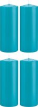 4x Turquoise blauwe cilinderkaarsen/stompkaarsen 8 x 20 cm 119 branduren - Geurloze kaarsen turkoois blauw - Woondecoraties