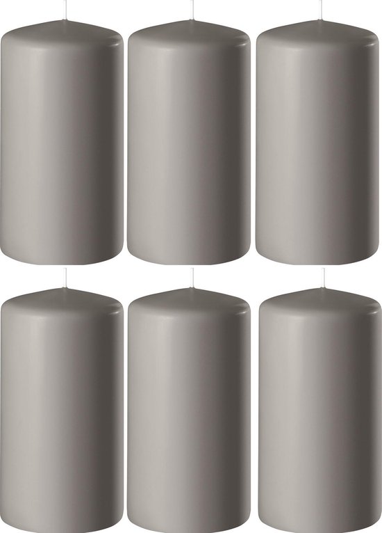 6x Zandgrijze cilinderkaarsen/stompkaarsen 6 x 15 cm 58 branduren - Geurloze kaarsen zandgrijs - Woondecoraties