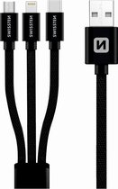 Swissten 3 in 1 kabel - Micro USB / USB-C / Lightning kabel voor o.a. iPhone & Samsung - Gecertificeerd door Apple - 1.2M - Zwart