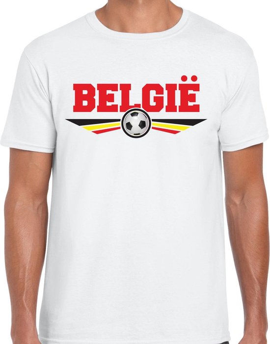 Belgie landen / voetbal t-shirt met wapen in de kleuren van de Belgische vlag - wit - heren - Belgie landen shirt / kleding - EK / WK / voetbal shirt L