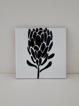 Jacqui's Arts & Designs - African design - handbeschilderd tegel - keramische tegel - zwart - wit -koper accent - bloemen afbeelding Protea