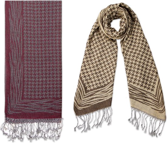 Pashmina sjaal Ruitjesprint shawl| Beige sjaal| Dames sjaal | Heren sjaal