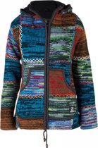 Gebreid Wollen Dames Vest van Schapenwol met Polyester Fleece voering en afneembare capuchon - SHAKALOHA - W Patch ZH BrightMulti L