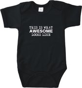 Go Mama® Baby Cadeau - Zwangerschap aankondiging - Baby Pyjama - Rompertjes Baby met Tekst - Babyshower - This is what awesome looks like - Zwart - Maat 74/80 - Korte mouw