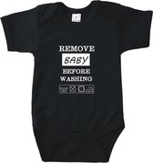 Baby rompertje - kraamcadeau - Remove baby before washing - maat 62/68 - romper zwart korte mouw