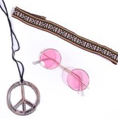 Zac's Alter Ego Kostuum Accessoire Set Hippie Kit 3 piece glasses, Headband and necklace Multicolours