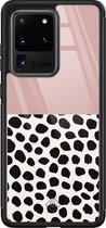 Samsung S20 Ultra hoesje glass - Stippen roze | Samsung Galaxy S20 Ultra  case | Hardcase backcover zwart