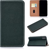 Voor iPhone XS Max effen kleur mat magnetische horizontale flip lederen tas met kaartsleuven en houder (groen)