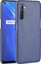 Voor Oppo Realme 6 Shockproof Crocodile Texture PC + PU Case (blauw)